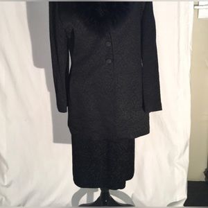 Linda Allard Ellen Tracy Vintage 2 pc Jacket with feathered collar & Skirt